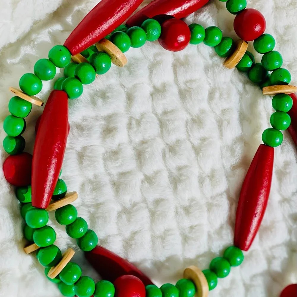 Hand Painted Beaded Button Christmas Garland #0817